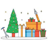 Beautiful Christmas gifts under fir tree on floor in room. Created using tools. vector