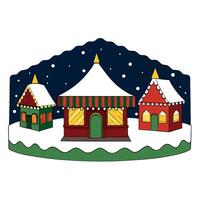 Beautiful christmas market at night with snow. generated with ai. vector
