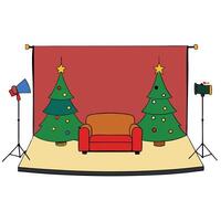 Beautiful christmas set backdrop for photo studio. sofa. christmas tree and presents vector