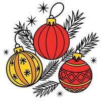 Beautiful red and golden Christmas ornaments and spruce branches. image vector