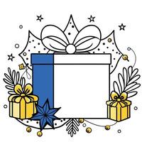 Blue christmas card with golden gifts and large space for text vector