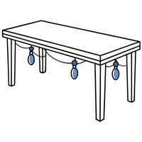 Blue holiday string lights on a wooden table on black background. vector