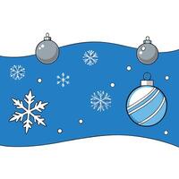 Blue Merry Christmas Background with Silver and Snowflake Decorations and Balls. vector