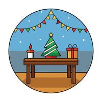 Blur bookeh ligh on background. Wooden table. Party decoration xmas christmas vibe. Graphic Art vector