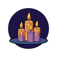 Burning candles on dark background. peaceful scene with copy space. extra wide. vector