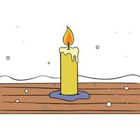 Candle on planks in snow front of winter snow landscape panorama bokeh background vector
