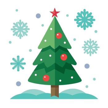 Christmas and happy new year card with christmas tree and snowflakes background created with vector