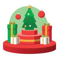 Christmas and New Year background. green Xmas Podium display Scene. 3d rendering. vector