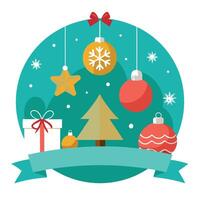 Christmas and New Year decorations with teal background. banner copy space. vector