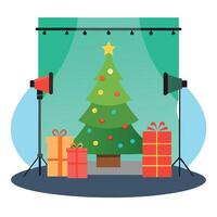 Christmas backdrop for photo studio. christmas tree and presents vector