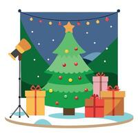 Christmas backdrop for photo studio. room with christmas tree and presents vector