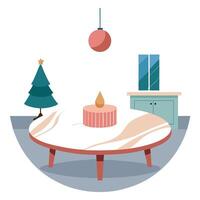 Christmas background of marble table top with abstract warm living room decor. vector