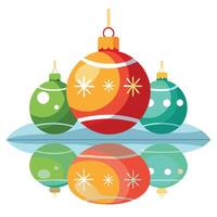 Christmas background of reflecting christmas ornaments and bokeh vector