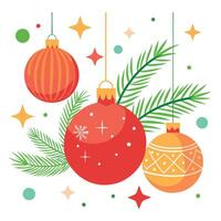 Christmas background with baubles and fir tree branches vector
