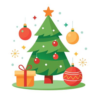 Christmas background with christmas tree and decorations