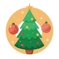 Christmas background with fir tree and decor. Top view with copy space vector