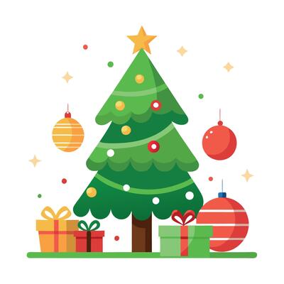 Christmas background with fir tree and balls in pink soft pastel color