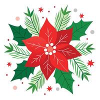 Christmas background with poinsettia flowers and fir branches vector