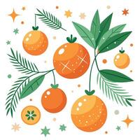 Christmas background with tangerines and fir tree branches vector