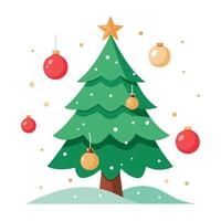 Christmas background with tree. baubles and shiny lights - vector
