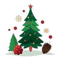 Christmas background with xmas tree and fir cones on white background. Space for text vector
