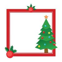 Christmas blank frame with red border and tree with decorations vector