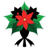 Christmas bouquet with red poinsettia bloom with black copy space vector