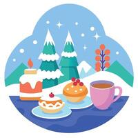Christmas brunch in a winter wonderland setting. Merry and magical. vector