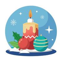 Christmas candle and balls. Globes with a realistic Christmas background. vector