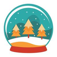 Christmas card with golden snow globe and christmas trees in the background vector