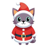 Christmas cat with santa claus hat illustration generated by ia. Artificial Intelligence vector