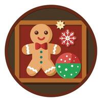 Christmas composition. frame with ginger snap. cookie and gingerbread. on brown wooden background. vector