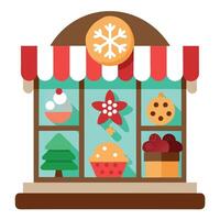 Christmas cookies and other holiday treats at bakery window display. created with vector