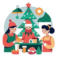 Christmas craft workshop. people learn to make christmas handmade stuff vector