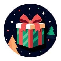 Christmas dark black background with gift box. top view vector