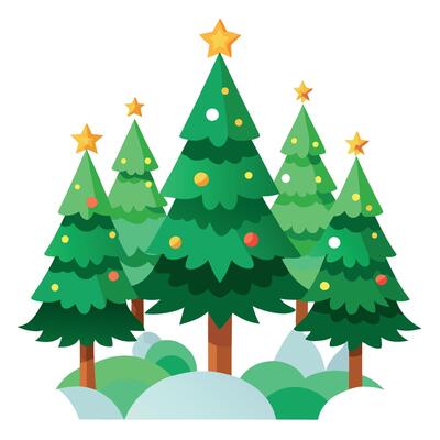 Christmas decorated green spruce trees in winter forest. neural network generated art