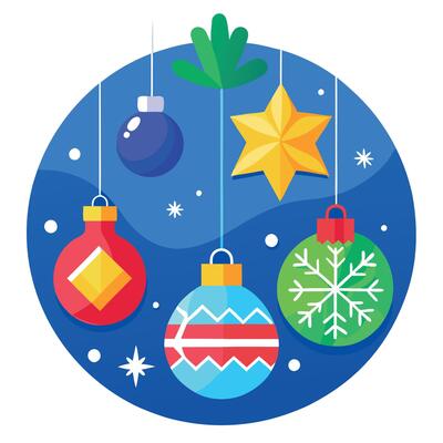 Christmas decorations against a blue background. Great for banners. ads. cards and more.
