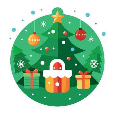 Christmas decorations against a green background. Great for banners. ads. cards and more.