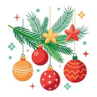 Christmas decorations and pine branches on a white background vector