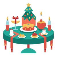 Christmas Dinner Table Frame With Festive Decorations vector