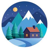 Christmas evening landscape with house in the mountains. ai tools generated image vector