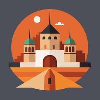 An illustration of a castle in the desert vector