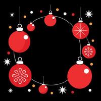 Christmas frame on black background with red christmas balls. vector