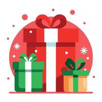 Christmas gift box with ribbon. christmas gift boxes and red decorations on snow. vector