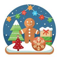 Christmas gingerbread cookies on a wooden background. Decorated with snowflakes and garlands. vector