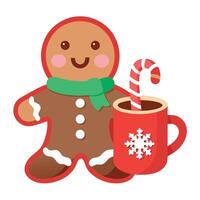 Christmas gingerbread man cookies and mug of hot cocoa vector