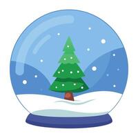 Christmas glass ball with christmas tree on snow with bokeh background vector