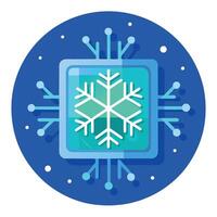 Christmas Greeting. Glittering Snowflake Microchip on Blue Background vector