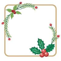 Christmas holly fir branch frame border with transparent background vector
