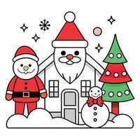Christmas house. snowman and santa claus coloring page. you can print it on standard A4 paper vector
